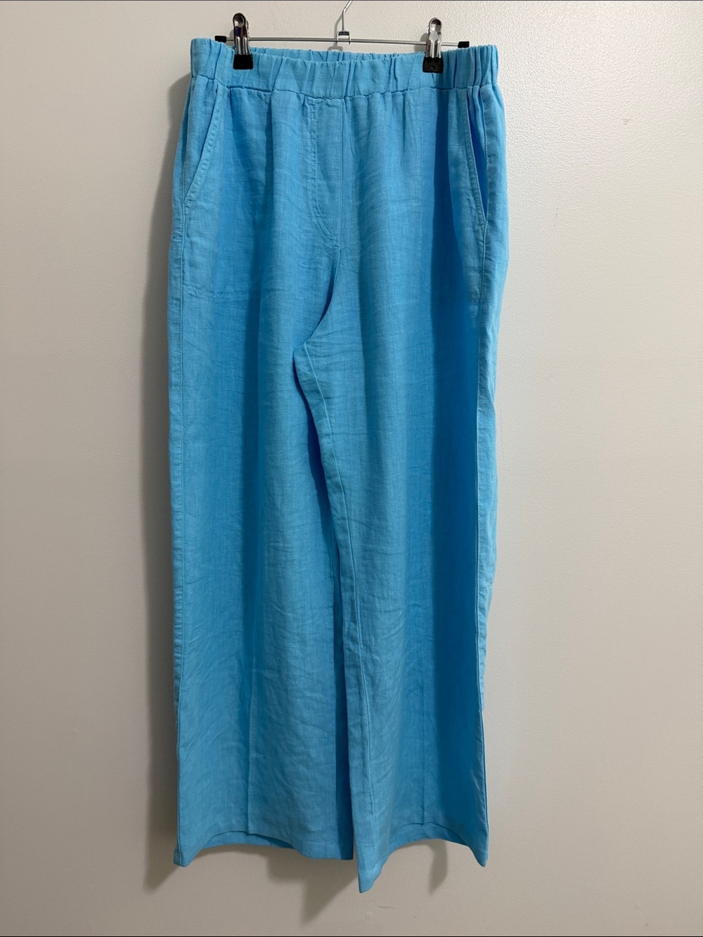 Cut Loose Bright Blue Linen Wide Leg High Rise Pull On Pants Womens Large